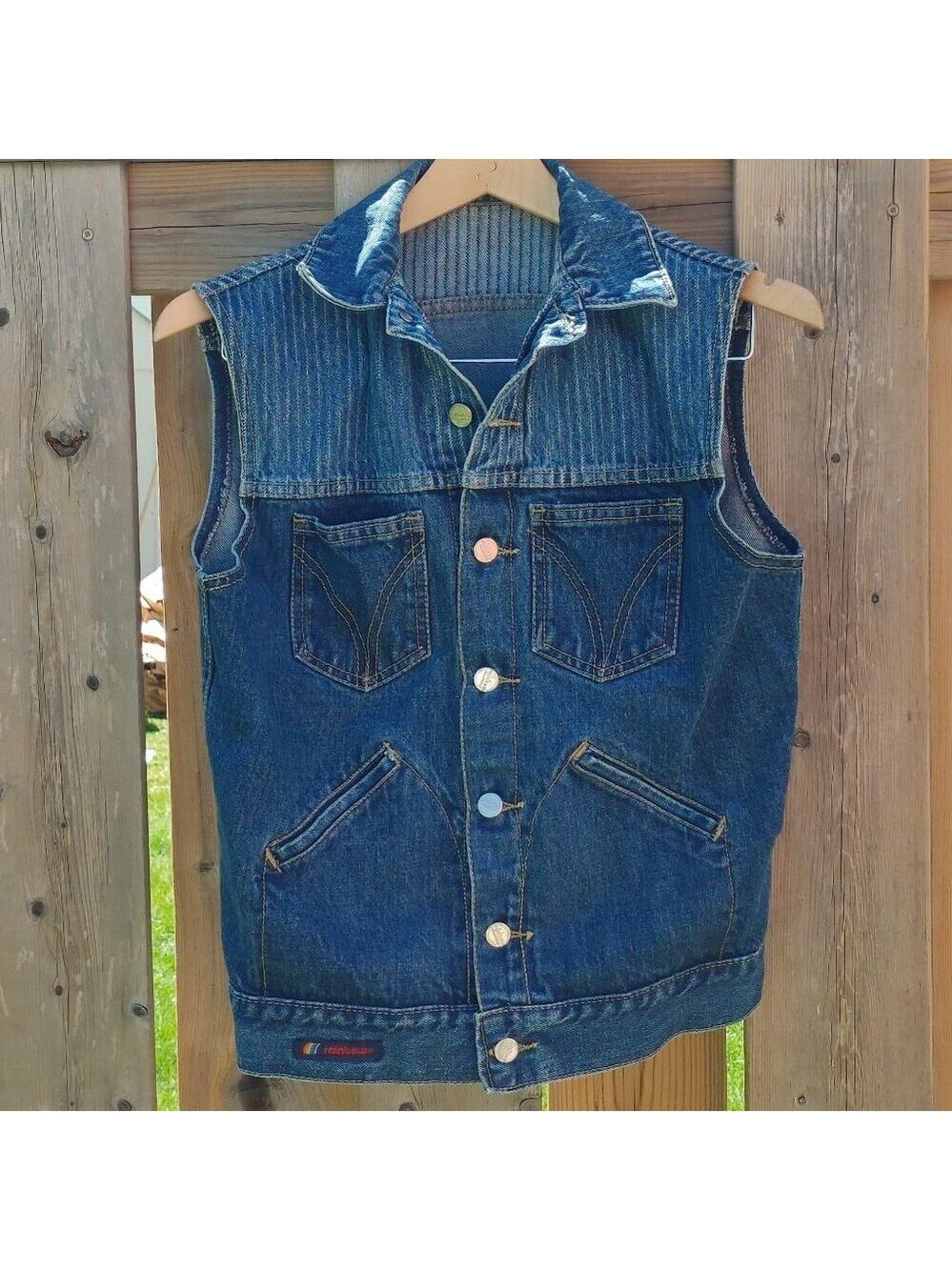 VINTAGE RAINBOW Jeanswear Denim Sleeveless Vest Women's Size Small